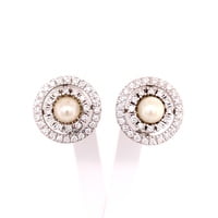 Akoya Cultured Pearl and Diamond Earclips in 18 Karat White Gold Akoya Cultured Pearl and Diamond Earclips in 18 Karat White Gold