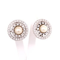 Akoya Cultured Pearl and Diamond Earclips in 18 Karat White Gold