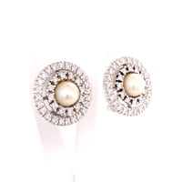Akoya Cultured Pearl and Diamond Earclips in 18 Karat White Gold Akoya Cultured Pearl and Diamond Earclips in 18 Karat White Gold
