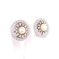 Akoya Cultured Pearl and Diamond Earclips in 18 Karat White Gold