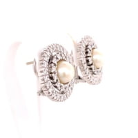 Akoya Cultured Pearl and Diamond Earclips in 18 Karat White Gold