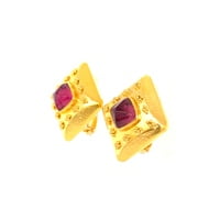 Pink Tourmaline Sugarloaf Earclips with Granulation in 18 Karat Yellow Gold