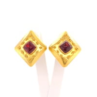 Pink Tourmaline Sugarloaf Earclips with Granulation in 18 Karat Yellow Gold