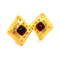 Pink Tourmaline Sugarloaf Earclips with Granulation in 18 Karat Yellow Gold