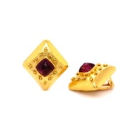 Pink Tourmaline Sugarloaf Earclips with Granulation in 18 Karat Yellow Gold