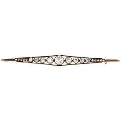 Fine Edwardian Bar Brooch with Old European Cut Diamonds