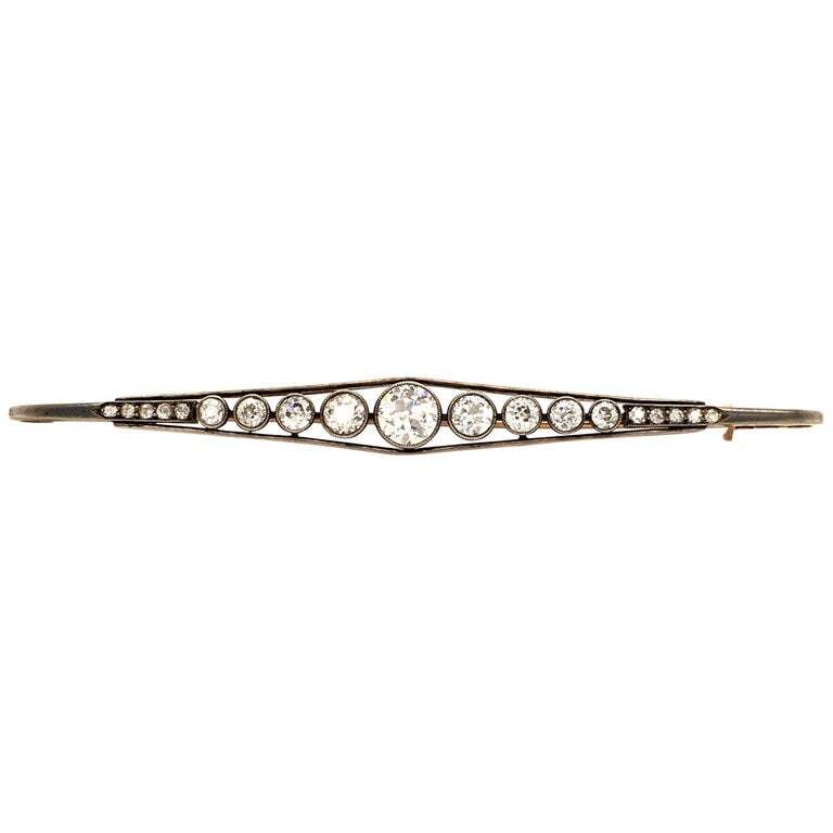 Fine Edwardian Bar Brooch with Old European Cut Diamonds Fine Edwardian Bar Brooch with Old European Cut Diamonds