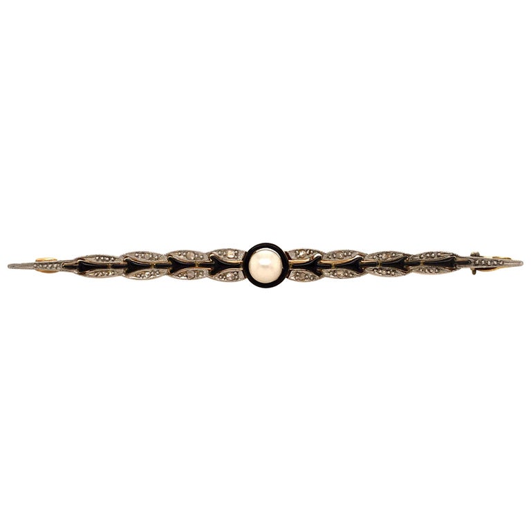 Victorian Natural Pearl and Diamond Bar Pin