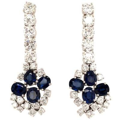 Day and Night Earstuds with Sapphires and Diamonds in 18 Karat White Gold