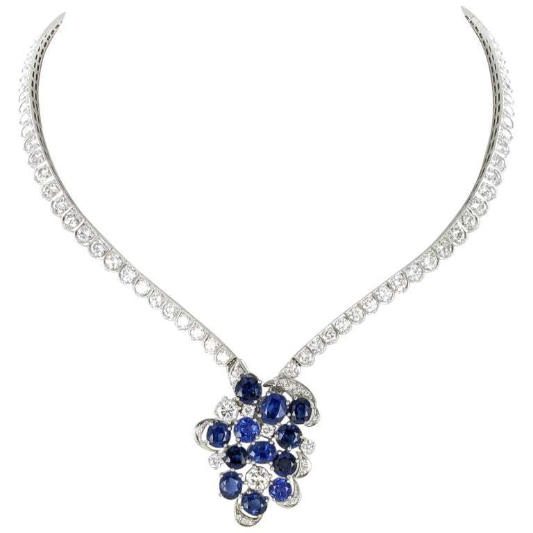 Elegant Diamond and Sapphire Necklace in 950 Platinum by Schilling