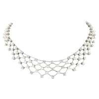 Diamond and Akoya Cultured Pearls Necklace in 950 Platinum Diamond and Akoya Cultured Pearls Necklace in 950 Platinum