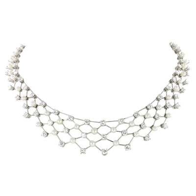 Diamond and Akoya Cultured Pearls Necklace in 950 Platinum