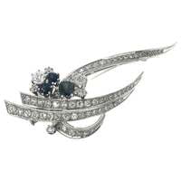 1970s Sapphire and Diamond Brooch in White Gold 1970s Sapphire and Diamond Brooch in White Gold