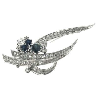 1970s Sapphire and Diamond Brooch in White Gold