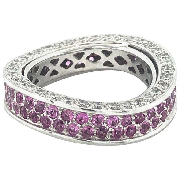 Pink Sapphire and Diamond Eternity Ring in White Gold 750