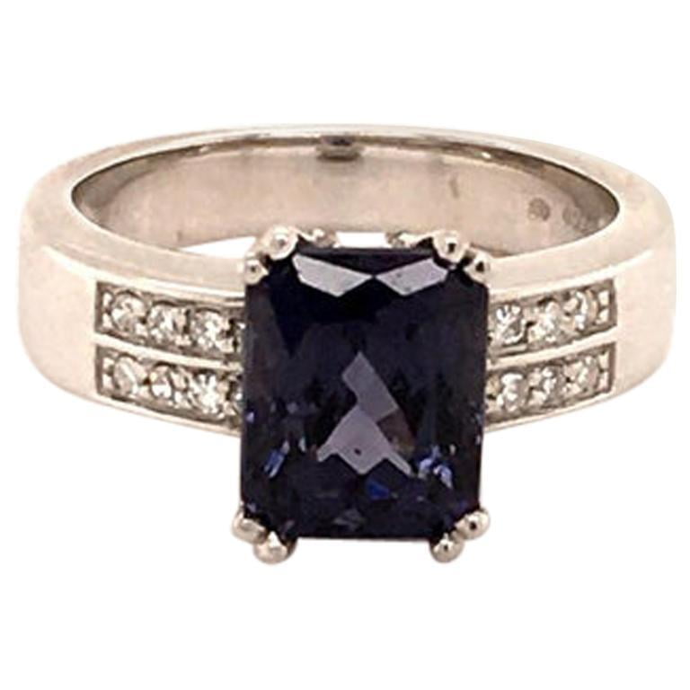 Bluish-Violet Colored Spinel and Diamond Ring in 18 Karat Gold