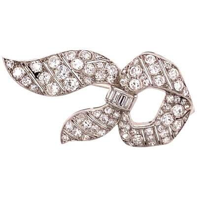 Beautiful Antique Diamond Platinum Ribbon Brooch