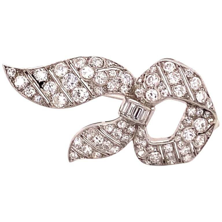 Beautiful Antique Diamond Platinum Ribbon Brooch Beautiful Antique Diamond Platinum Ribbon Brooch