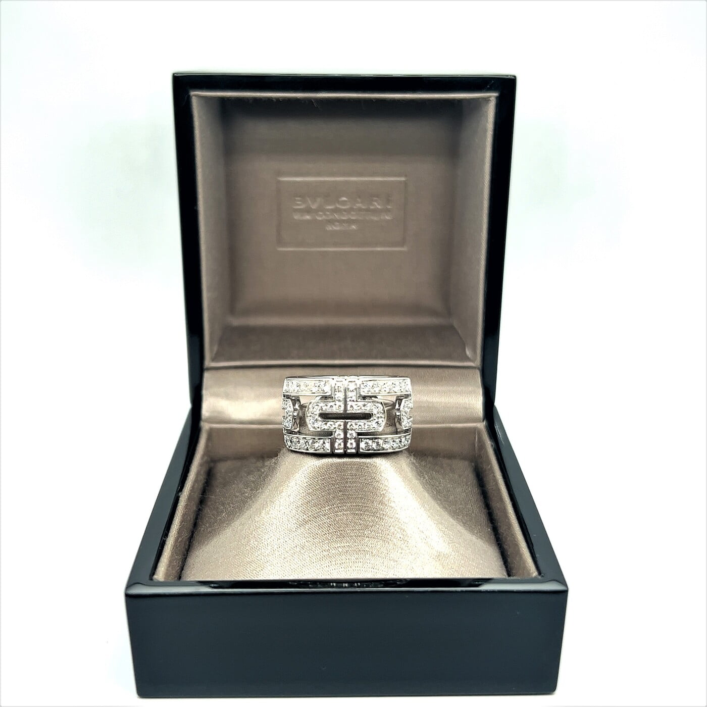 Bulgari 'Parentesi Openwork' Diamond Ring in 18 Karat White Gold