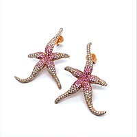 Pink Sapphire and Diamond Sea Stars Earrings in 18 Karat Rose Gold