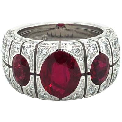 Burma Ruby and Diamond Ring by Péclard in 18 Karat White Gold