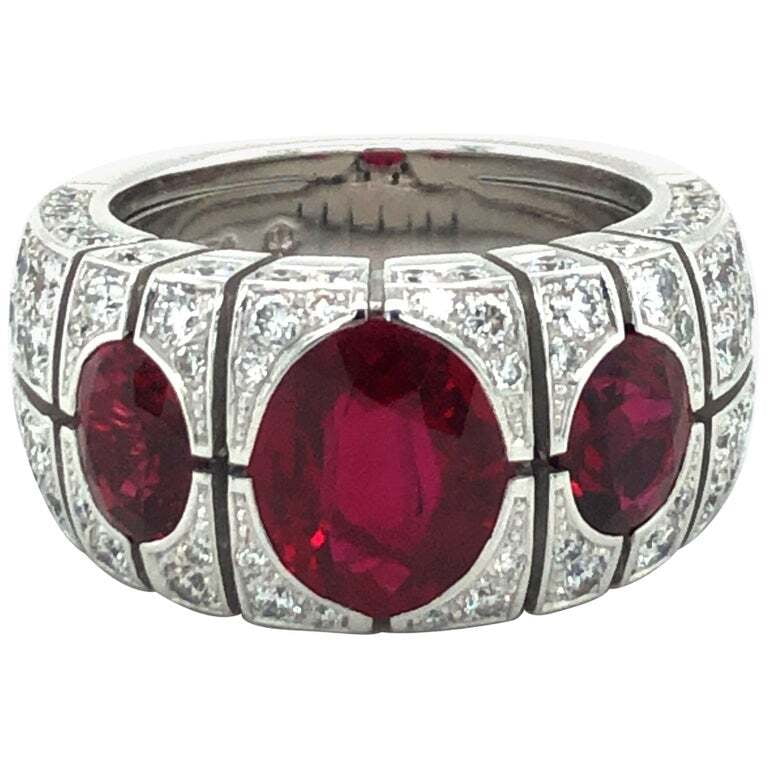 Burma Ruby and Diamond Ring by Péclard in 18 Karat White Gold Burma Ruby and Diamond Ring by Péclard in 18 Karat White Gold
