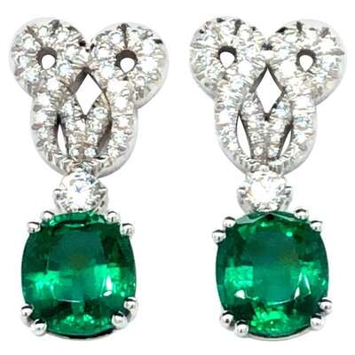 Emerald and Diamond Earstuds by Péclard in 18 Karat White Gold