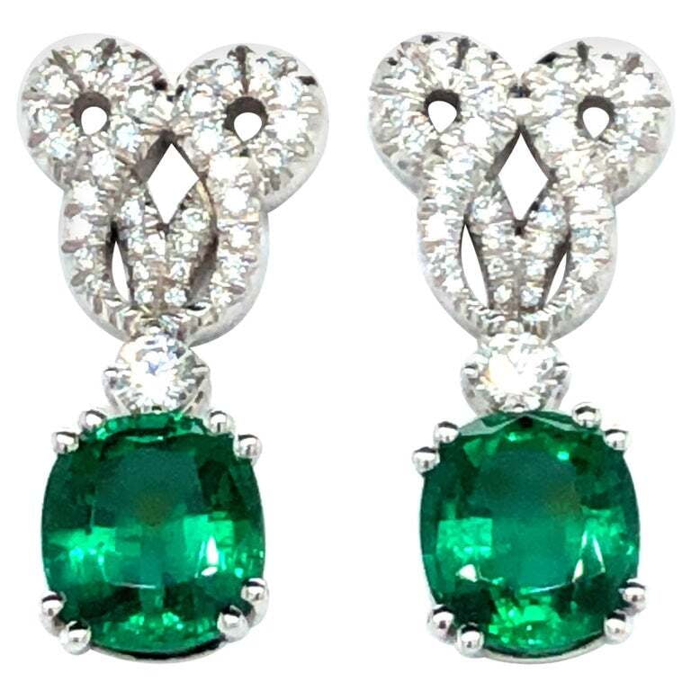 Emerald and Diamond Earstuds by Péclard in 18 Karat White Gold Emerald and Diamond Earstuds by Péclard in 18 Karat White Gold
