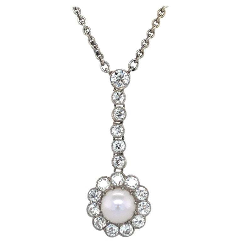 Belle Époque Natural Pearl and Diamond Necklace in Platinum and Gold