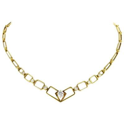 Artistic Diamond Link Necklace in Yellow Gold
