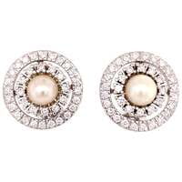 Akoya Cultured Pearl and Diamond Earclips in 18 Karat White Gold Akoya Cultured Pearl and Diamond Earclips in 18 Karat White Gold
