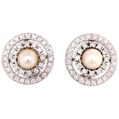 Akoya Cultured Pearl and Diamond Earclips in 18 Karat White Gold