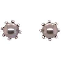 Fabulous Pair of Tahitian Pearls and Diamonds Ear Studs