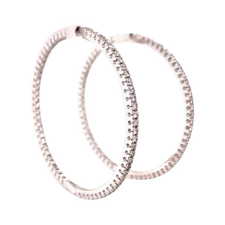 Classic Diamond Hoop Earrings in 18 Karat White Gold Classic Diamond Hoop Earrings in 18 Karat White Gold