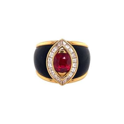 Ruby and Diamond Ring in 18 Karat Yellow Gold by Swiss Jeweller Péclard