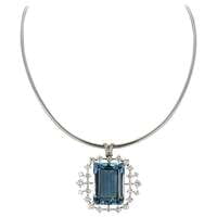 Aquamarine and Diamond Pendant/Brooch in 18 Karat White Gold by J. F. Neukomm