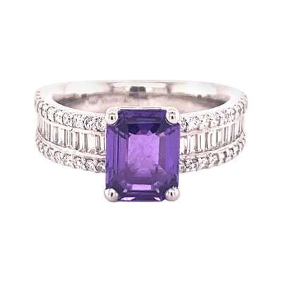 Sparkling Purple Sapphire Ring with Diamonds set in Platinum 950
