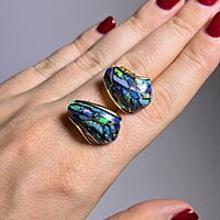 Black Opal Earrings in 18 Karat Rose Gold Black Opal Earrings in 18 Karat Rose Gold
