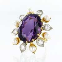 Spectacular Amethyst, Diamond and Pearl Suite in Yellow and White Gold Spectacular Amethyst, Diamond and Pearl Suite in Yellow and White Gold