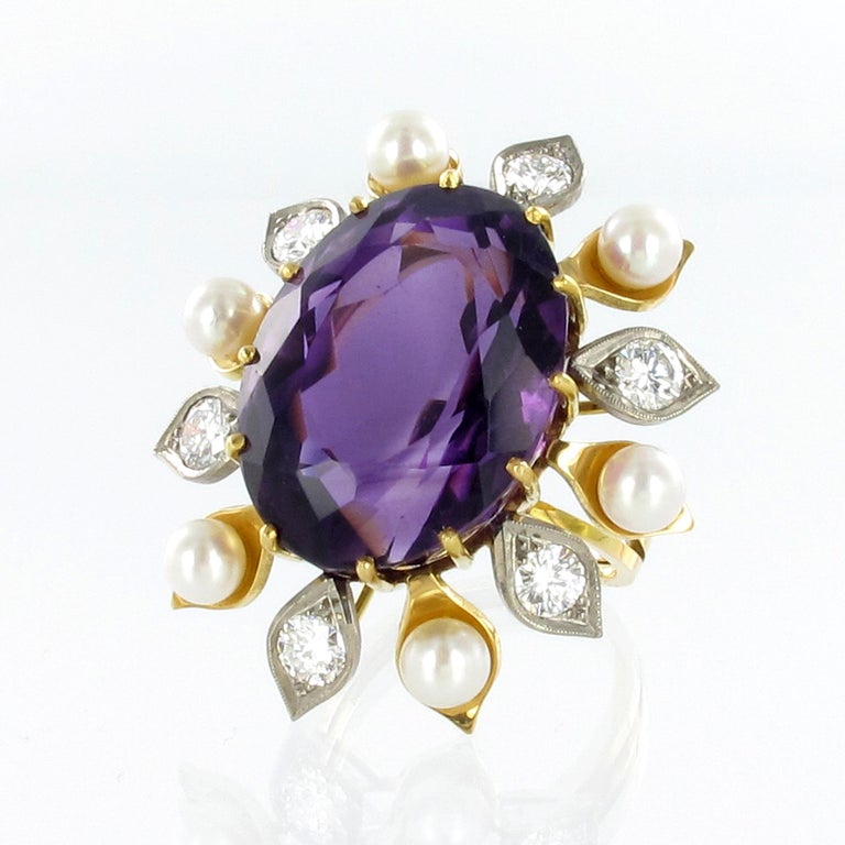 Spectacular Amethyst, Diamond and Pearl Suite in Yellow and White Gold Spectacular Amethyst, Diamond and Pearl Suite in Yellow and White Gold