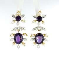 Spectacular Amethyst, Diamond and Pearl Suite in Yellow and White Gold Spectacular Amethyst, Diamond and Pearl Suite in Yellow and White Gold