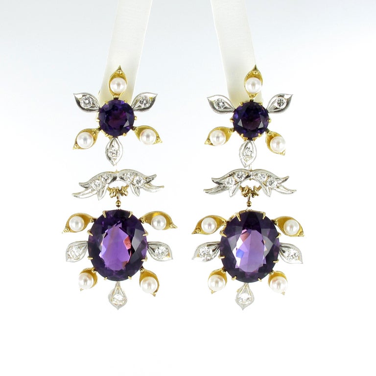 Spectacular Amethyst, Diamond and Pearl Suite in Yellow and White Gold Spectacular Amethyst, Diamond and Pearl Suite in Yellow and White Gold