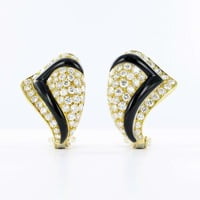 Pair of 18 Karat Gold, Black Chalcedony Diamond Earclips Pair of 18 Karat Gold, Black Chalcedony Diamond Earclips