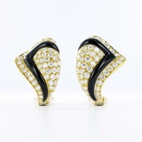 Pair of 18 Karat Gold, Black Chalcedony Diamond Earclips