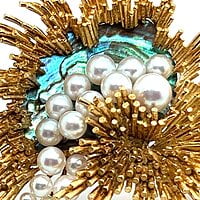 Gübelin Brooch with Abalone and Cultural Pearls in 18 Karat Yellow Gold