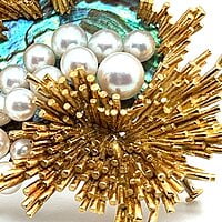 Gübelin Brooch with Abalone and Cultural Pearls in 18 Karat Yellow Gold