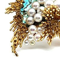 Gübelin Brooch with Abalone and Cultural Pearls in 18 Karat Yellow Gold