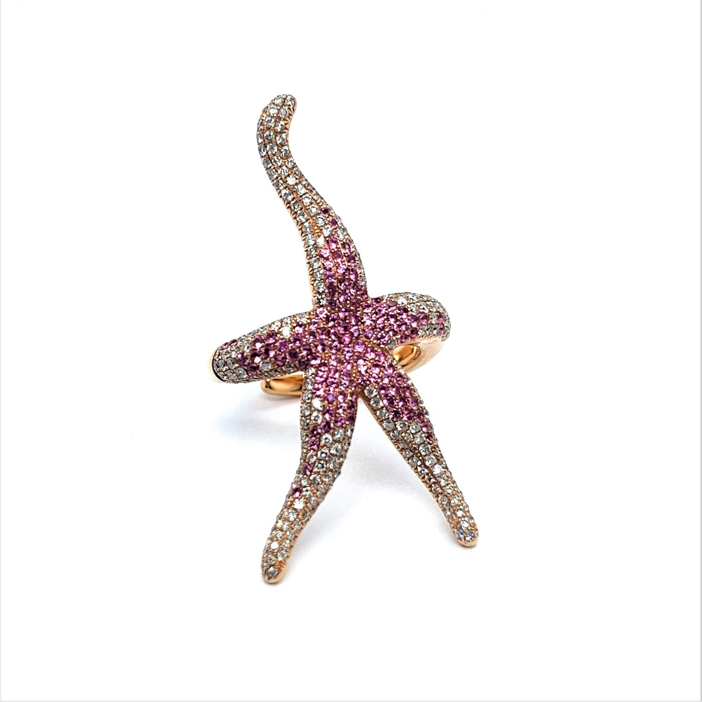 Pink Sapphire and Diamond Sea Star Ring in 18 Karat Rose Gold