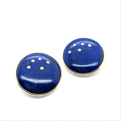 Lapis Lazuli Earrings with Diamonds in 18 Karat Yellow Gold