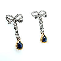 Lovely Diamond and Sapphire Bow-Earrings in Yellow Gold and Platinum